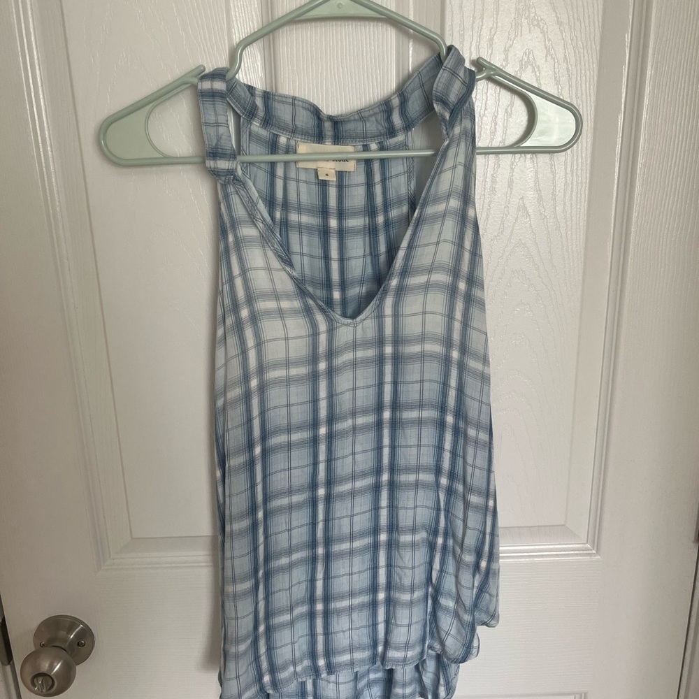 Blue Plaid Sleeveless Top